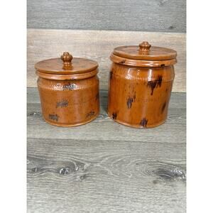 Vintage Williamsburg Pottery Redware Glazed jar Canister Set of 2 Qt & 3 Qt